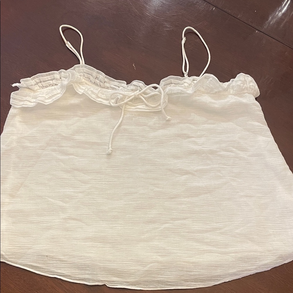 7 For All Mankind Cream Ruffled Camisole